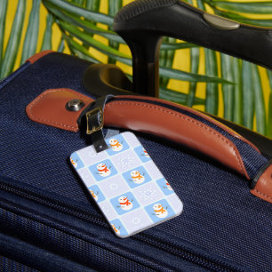Winter chequered pattern snowman and snowflakes luggage tag