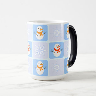 Winter chequered pattern snowman and snowflakes magic mug