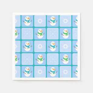 Winter chequered pattern snowman and snowflakes napkin