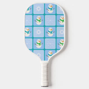 Winter chequered pattern snowman and snowflakes pickleball paddle