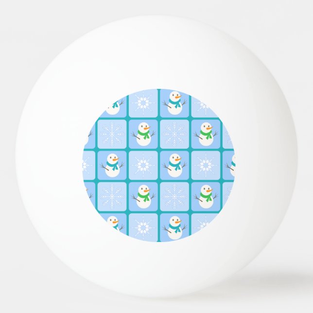 Winter chequered pattern snowman and snowflakes ping pong ball (Front)