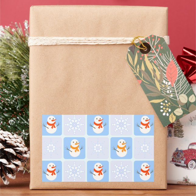 Winter chequered pattern snowman and snowflakes sticker (Holiday)