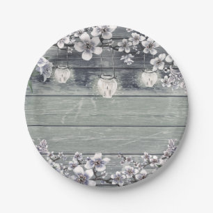 Winter Cherry Blossom Branches & Lanterns Rustic Paper Plate