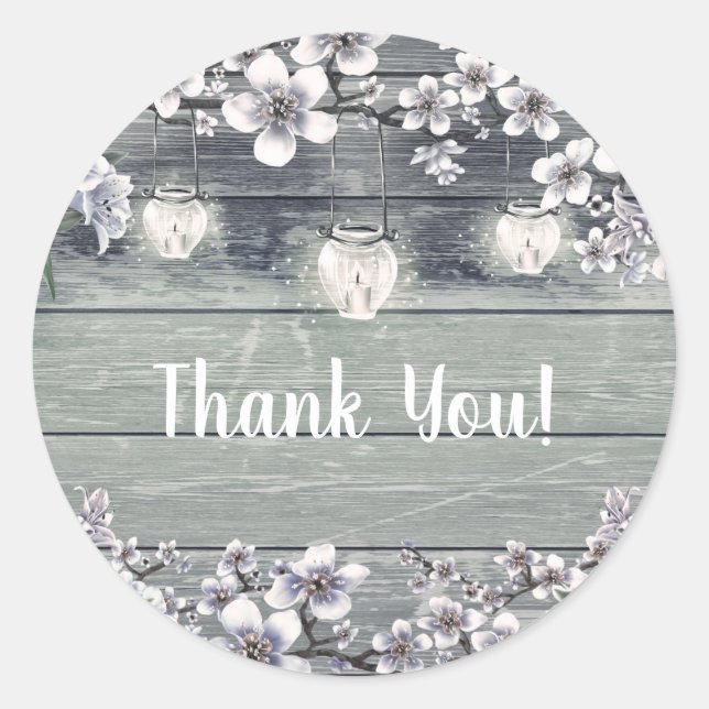 Winter Cherry Blossom Branches & Lanterns Wedding Classic Round Sticker (Front)