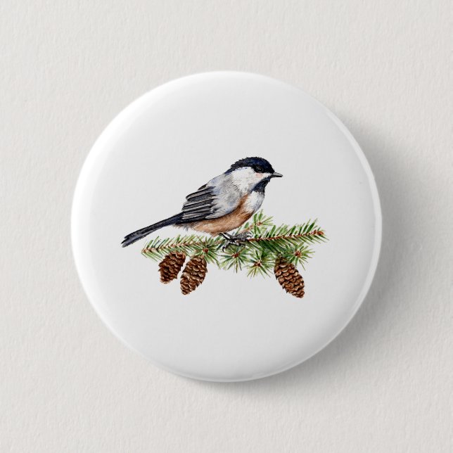 Winter Chickadee 2 Inch Round Button (Front)