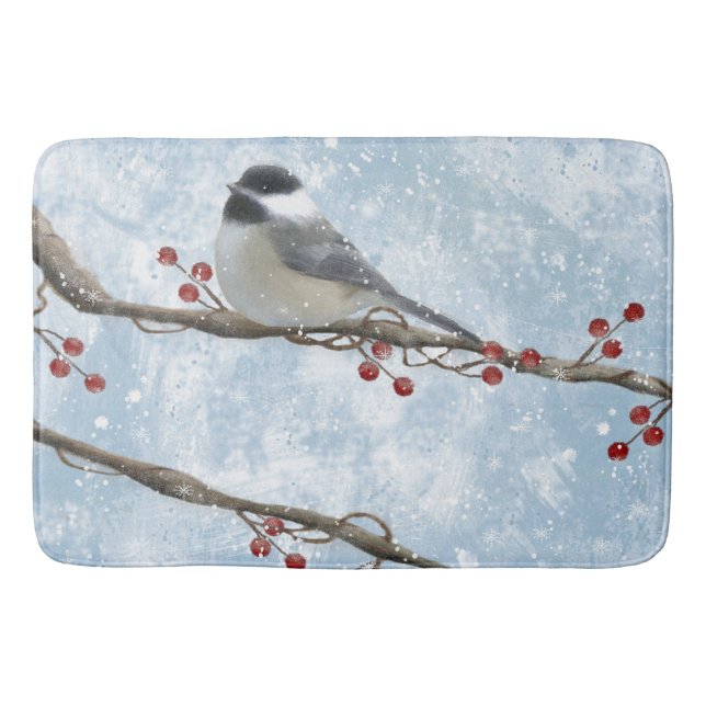 Winter Chickadee Bath Mat (Front)