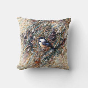 Winter Chickadee Bird Pine Branch Snow Throw Pillow