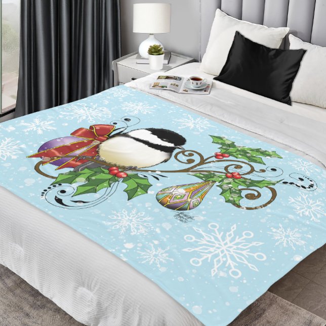Winter Chickadee Christmas Fleece Blanket (Creator Uploaded)