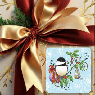 Winter Chickadee Christmas Square Sticker