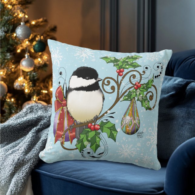Winter Chickadee Christmas Throw Pillow (Creator Uploaded)