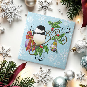 Winter Chickadee Christmas Tile