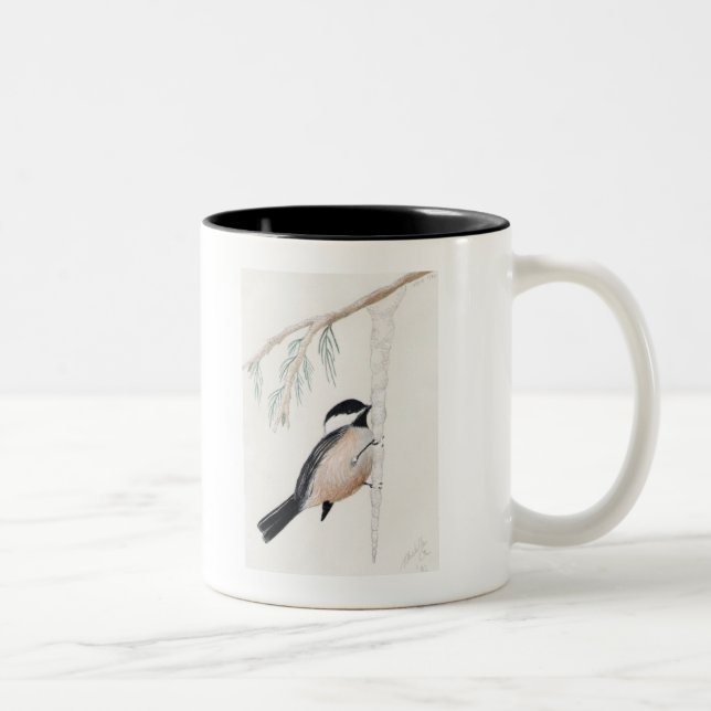 winter chickadee Two-Tone coffee mug (Right)