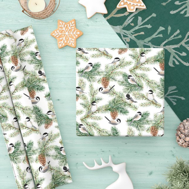 Winter Chickadee Woodland Pattern Wrapping Paper (Creator Uploaded)