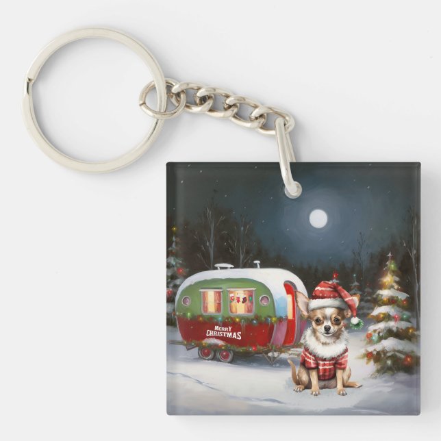Winter Chihuahua Caravan Christmas Adventure  Keychain (Front)