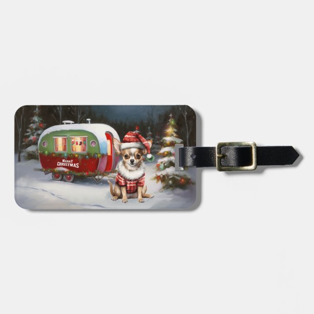 Winter Chihuahua Caravan Christmas Adventure  Luggage Tag (Front Horizontal)