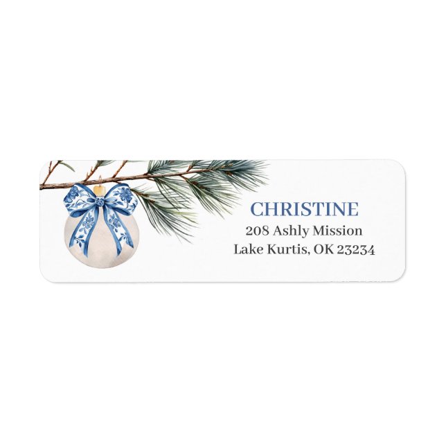Winter Chinoiserie Bow Bridal Shower Address Label (Front)