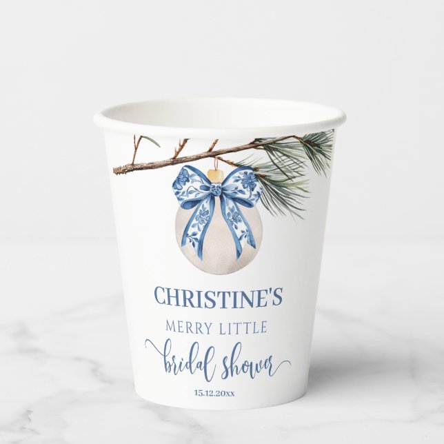 Winter Chinoiserie Bow Bridal Shower Paper Cups (Front)
