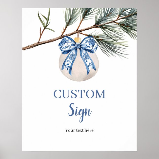 Winter Chinoiserie Bow Custom Sign Poster (Front)