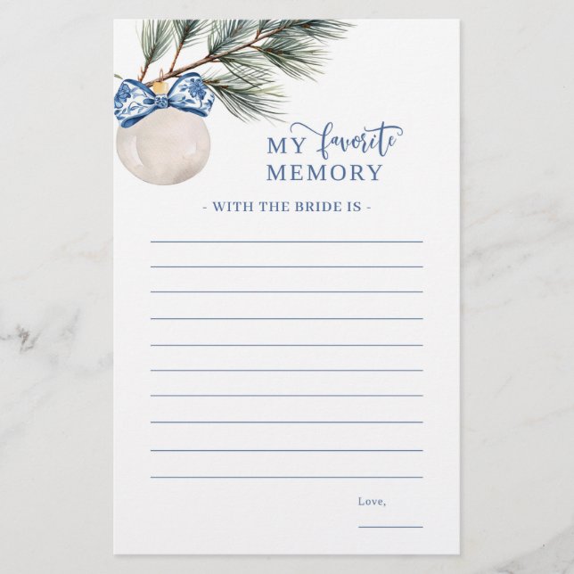 Winter Chinoiserie Bow My Favourite Memory Game (Front)