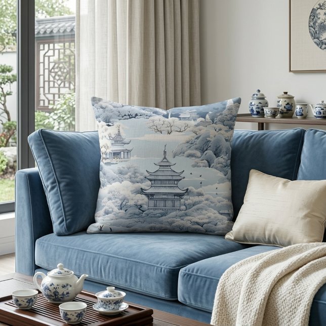 Winter Chinoiserie Pagoda  Throw Pillow (Creator Uploaded)