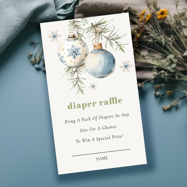 Winter Chirstmas Blue Diaper Raffle Baby Shower Enclosure Card (Creator Uploaded)