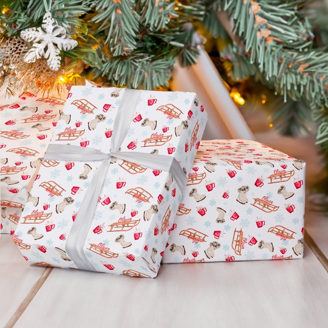 Winter chocolate snow watercolor pattern name wrapping paper (Winter chocolate snow watercolor pattern name wrapping paper)