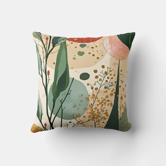 Winter / Christmas Abstract Branches Gold Splatter Throw Pillow (Back)