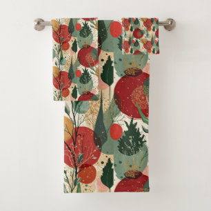 Winter / Christmas Abstract Tiled Art Bath Towel Set