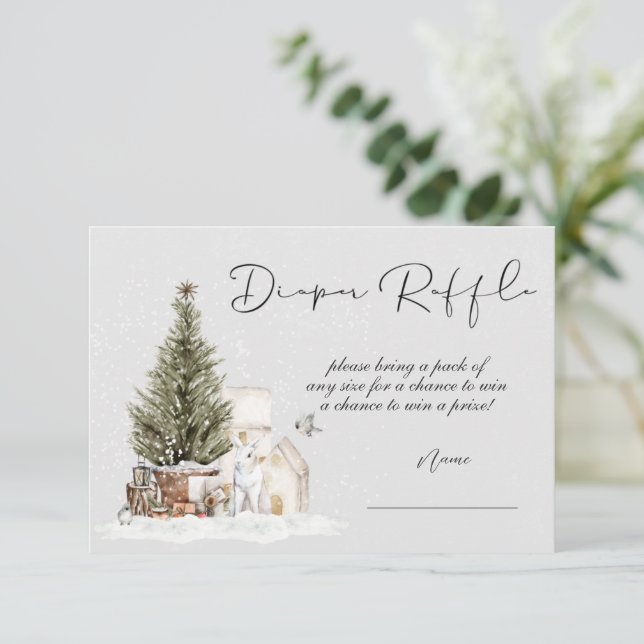 Winter Christmas Baby Shower Diaper Raffle Card (Standing Front)