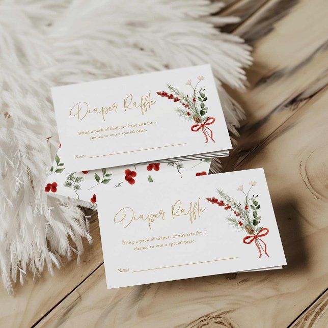 Winter Christmas Baby Shower Diaper Raffle Ticket Enclosure Card (Winter Greenery Baby Shower Diaper Raffle Ticket)
