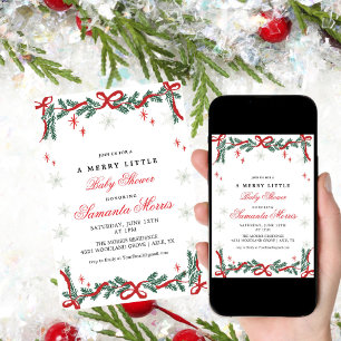 Winter Christmas Baby Shower Invitation   Red Bow 
