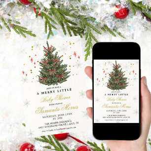 Winter Christmas Baby Shower Invitation   Red Bow 