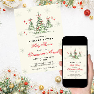 Winter Christmas Baby Shower Invitation   Red Bow 