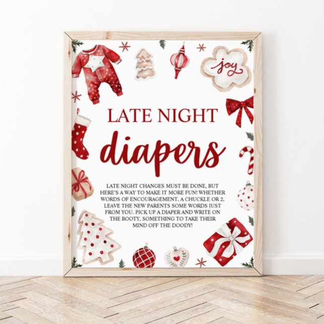 Winter Christmas Baby Shower Late Night Diapers Poster (Creator Uploaded)