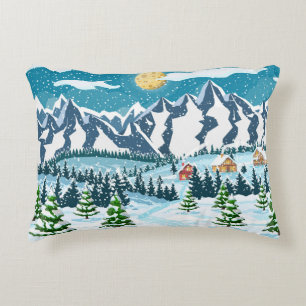Winter christmas background. Pine tree wood and sn Accent Pillow