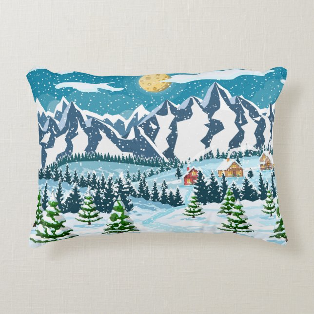 Winter christmas background. Pine tree wood and sn Accent Pillow (Front)