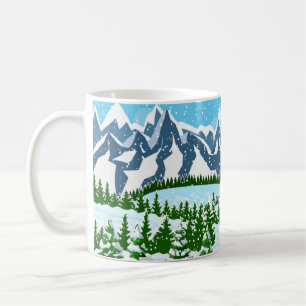 Winter christmas background. Pine tree wood and sn Coffee Mug