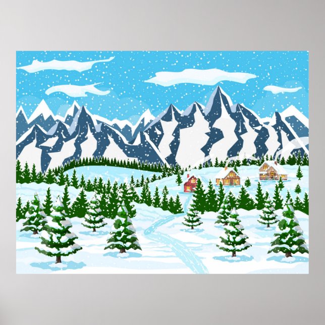 Winter christmas background. Pine tree wood and sn Poster (Front)