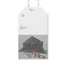 Winter Christmas Barn Gift Tag