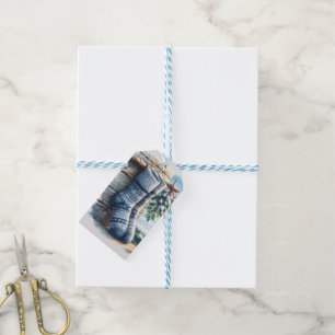 Winter Christmas Blue Socks Berries Gift Tags