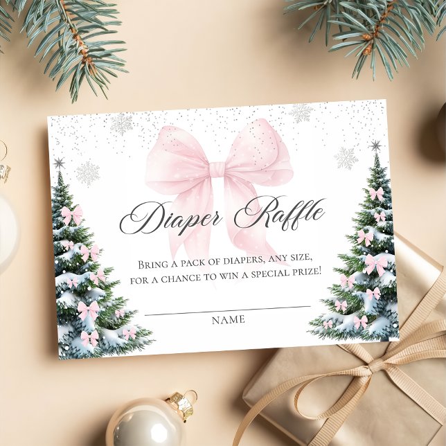 Winter Christmas Bow Baby Shower Diaper Raffle Enclosure Card (Creator Uploaded)