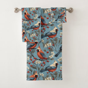 Winter Christmas Cardinal  Bath Towel Set