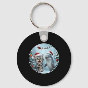 Winter Christmas Cat Dolphin Lover Selfie With San Keychain