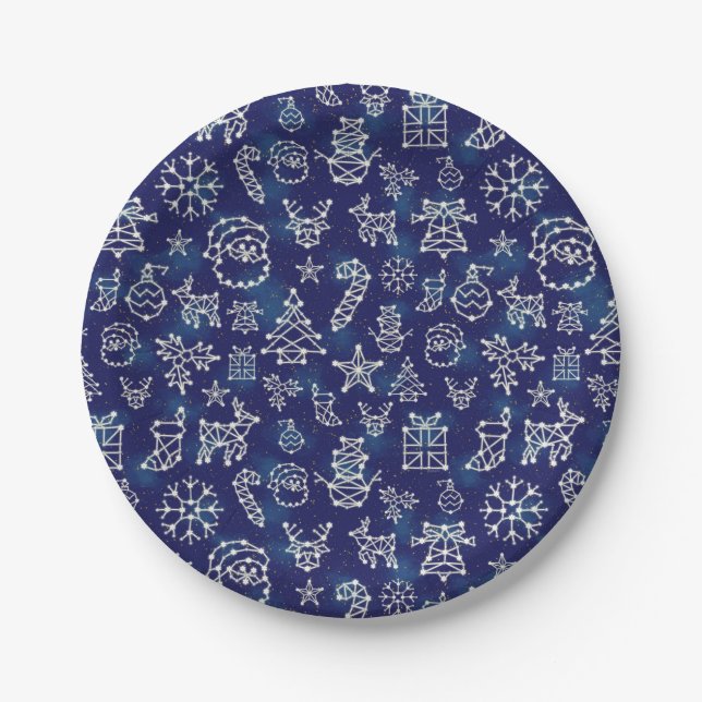 Winter Christmas Constellation Holiday Pattern Paper Plate (Front)