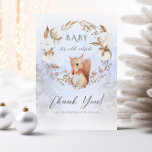 Winter Christmas Cotton Snow Baby Shower Thank You<br><div class="desc">This baby shower collection is sweet and simple. A little squirrel eats rosehip berry,  which symbolizes happy babies,  and is surrounded by cotton flowers. Snow and pine forest on a background reflect the beauty of nature in winter.</div>