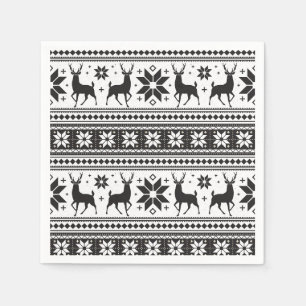 Winter Christmas Deer Black Snowflake Pattern Napkin