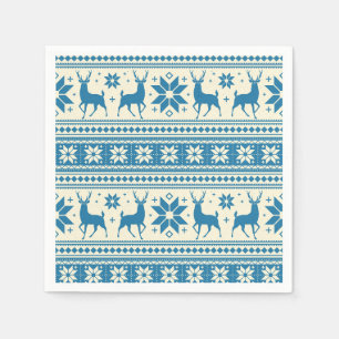 Winter Christmas Deer Blue Snowflake Pattern Napkin