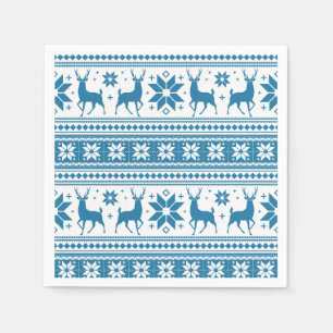 Winter Christmas Deer Blue Snowflake Pattern Napkin