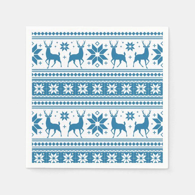 Winter Christmas Deer Blue Snowflake Pattern Napkin (Front)