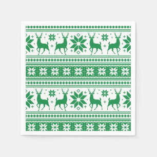 Winter Christmas Deer Green Snowflake Pattern Napkin